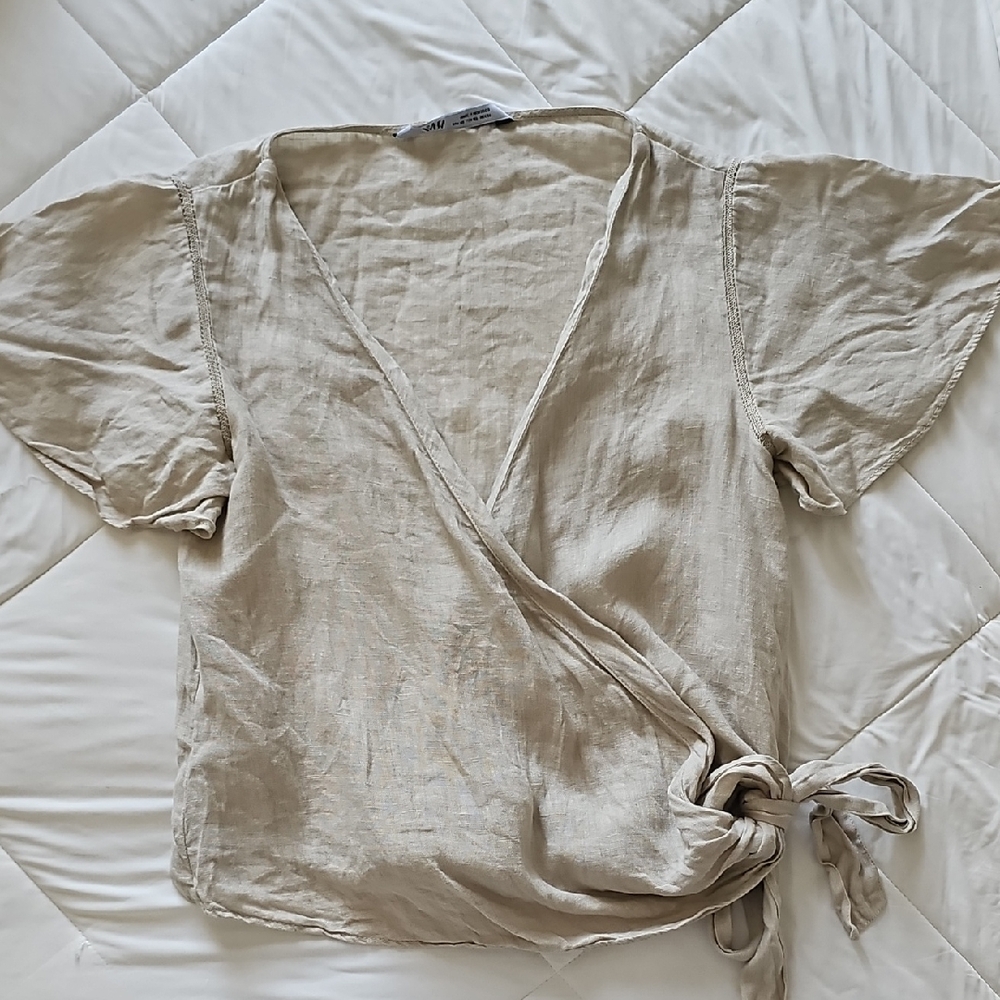 Zara Light Beige Wrap Blouse